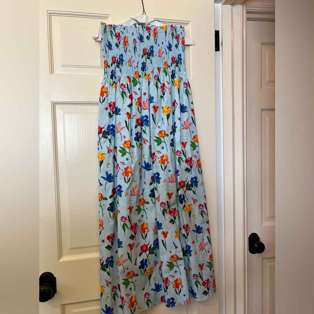 Hill House Home Lucy tie neck (or strapless) dress Space Floral Light Blue sz M
